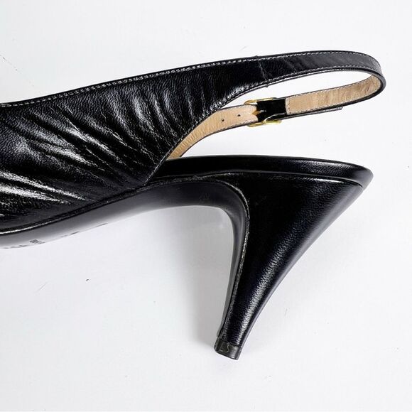 Vintage Bruno Magli Patchwork Leather Slingback Heels Peep Toe Buckle 8.5 AA - Picture 10 of 13